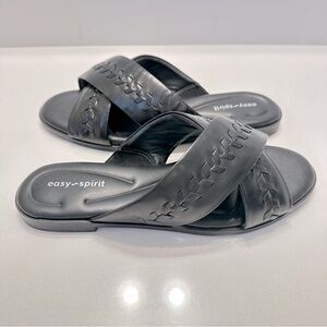 Easy Spirit Joella Slide Sandals Black Leather Flats Size 7 WIDE‎ with box